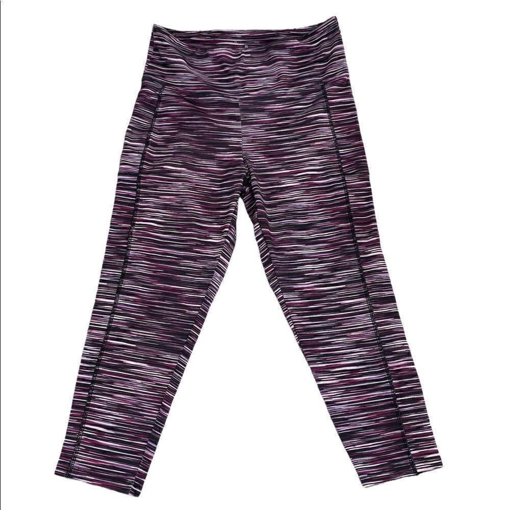 Bally Total Fitness Women Stripe Activewear Compression Yoga Capri Leggings XL